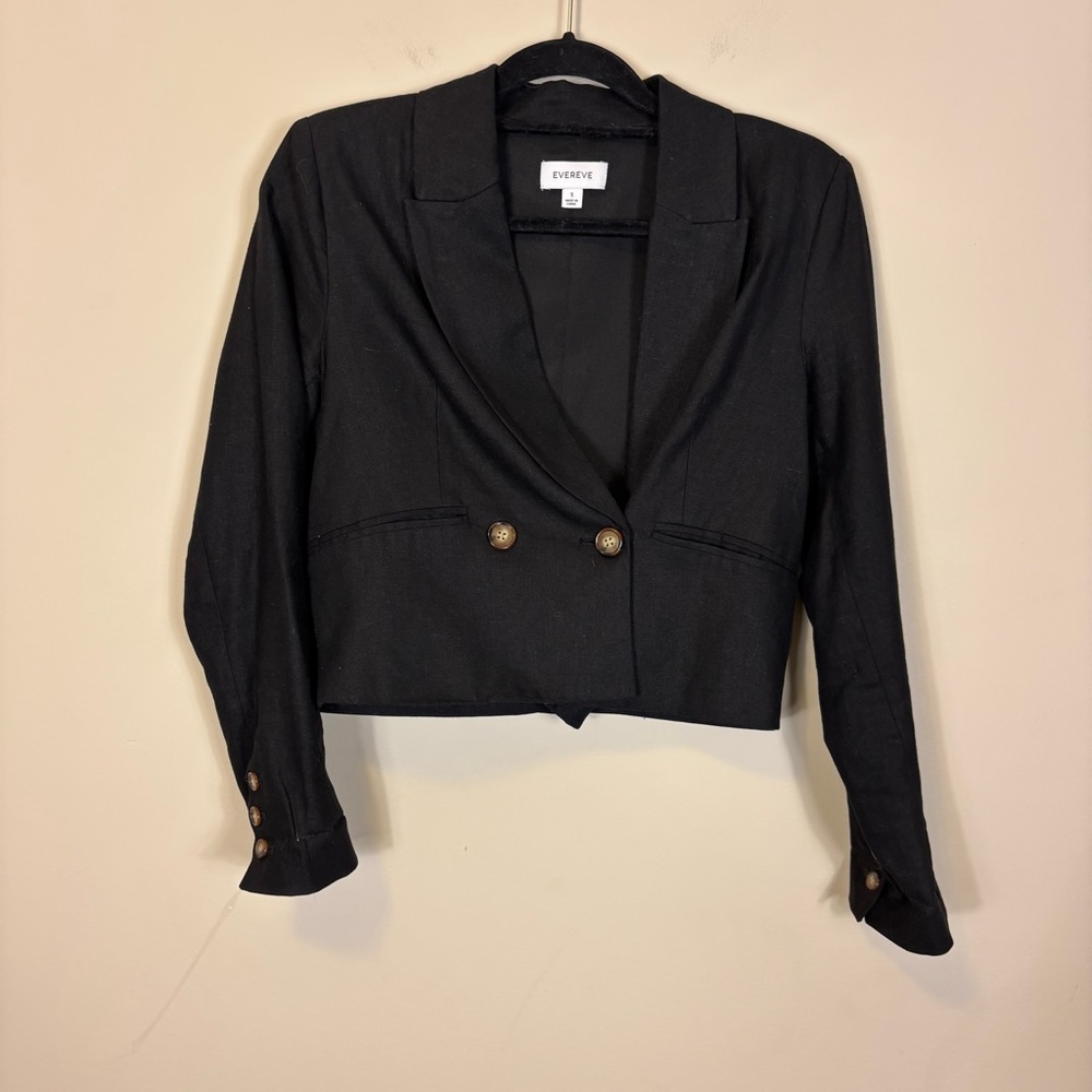 Evereve‎ Black Cropped Blazer Jacket with Gold Buttons Small